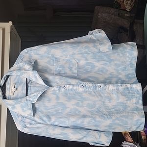 Jones New York Light Blue Button Down Linen Shirt